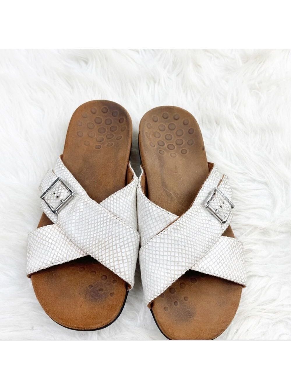 Vionic Dorie Rest Snakeskin Leather Slide Sandals - Picture 3 of 11